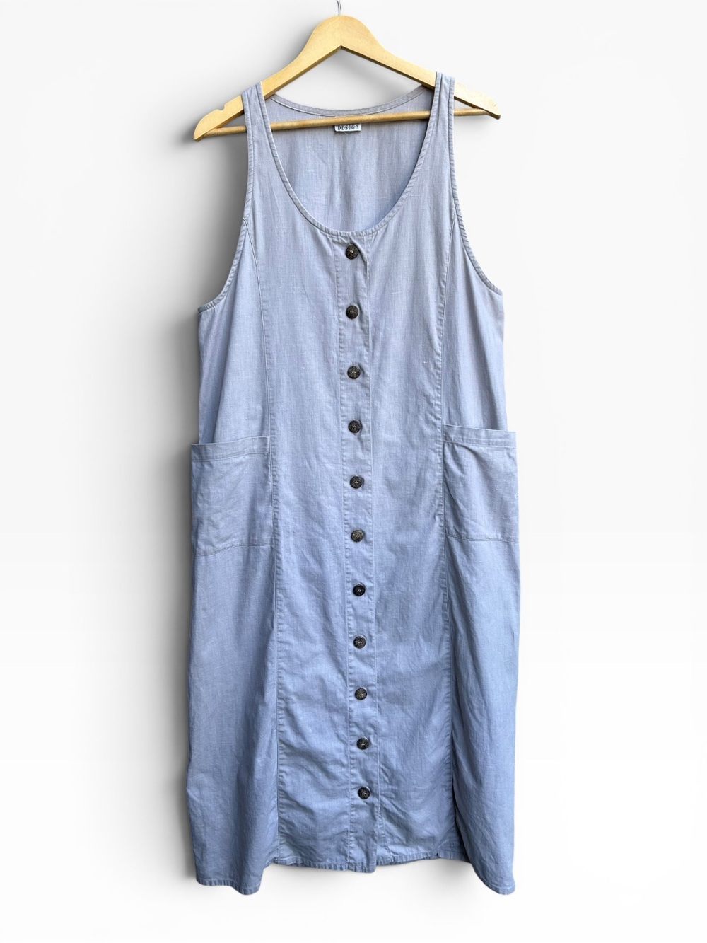Vintage Chico's Linen Button Front Pinafore Maxi Dress Tan Lagenlook Size XL